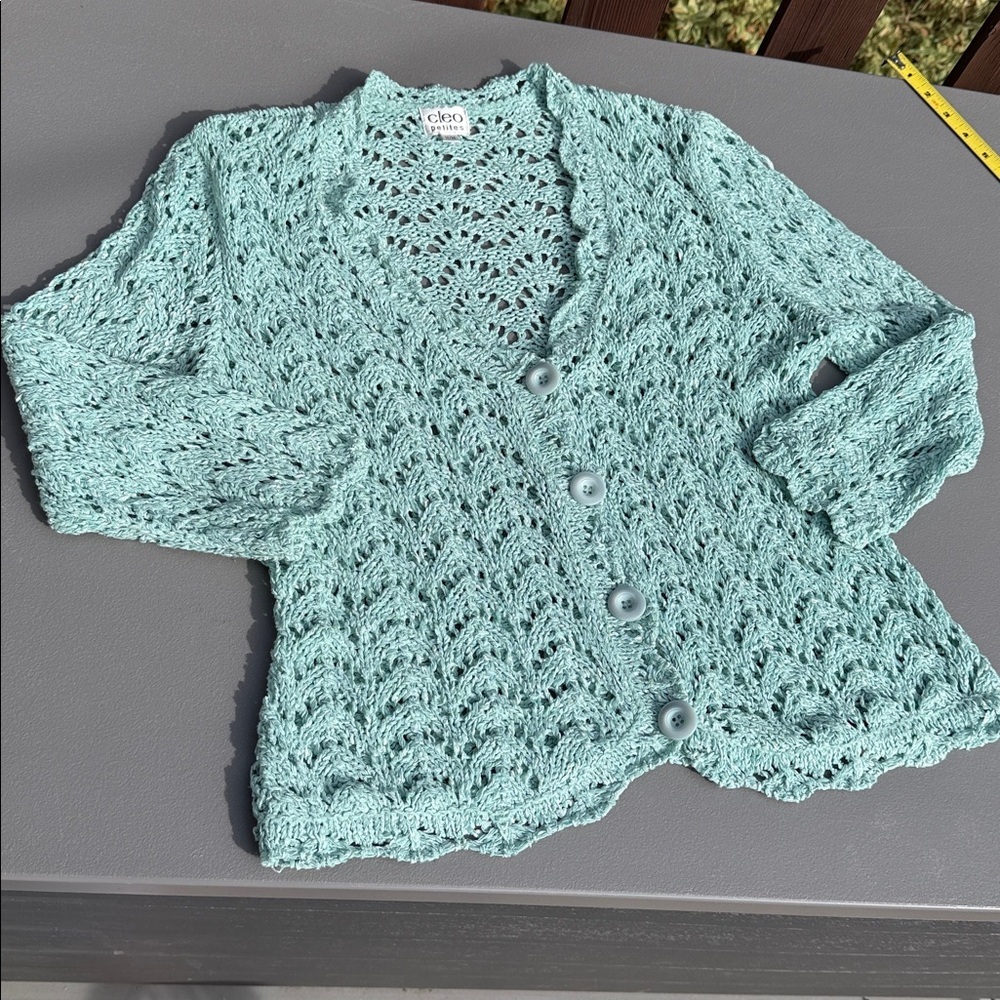 Cleo petites Mint Green Lace Knit Women's Sweater cardigan, size medium
